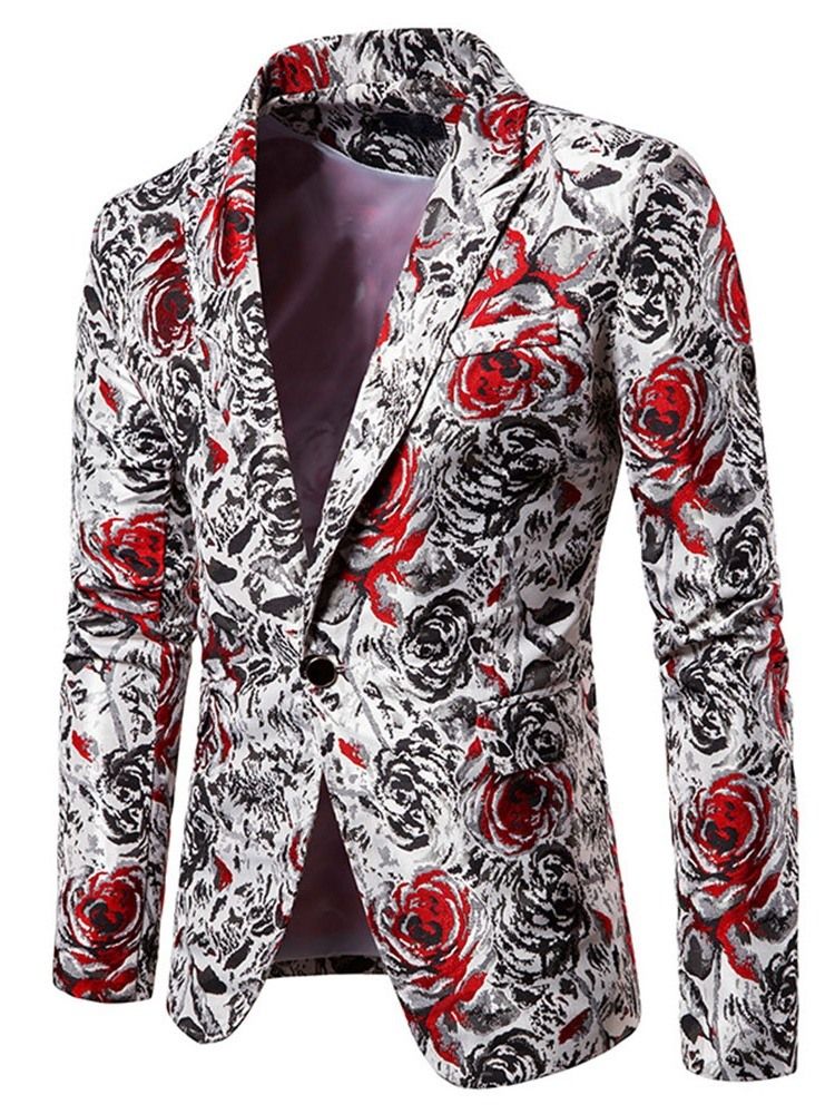 Print Straight Notched Lapel Men Fritid Blazers