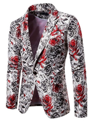 Print Straight Notched Lapel Men Fritid Blazers