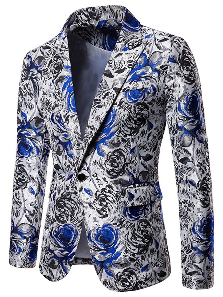 Print Straight Notched Lapel Men Fritid Blazers