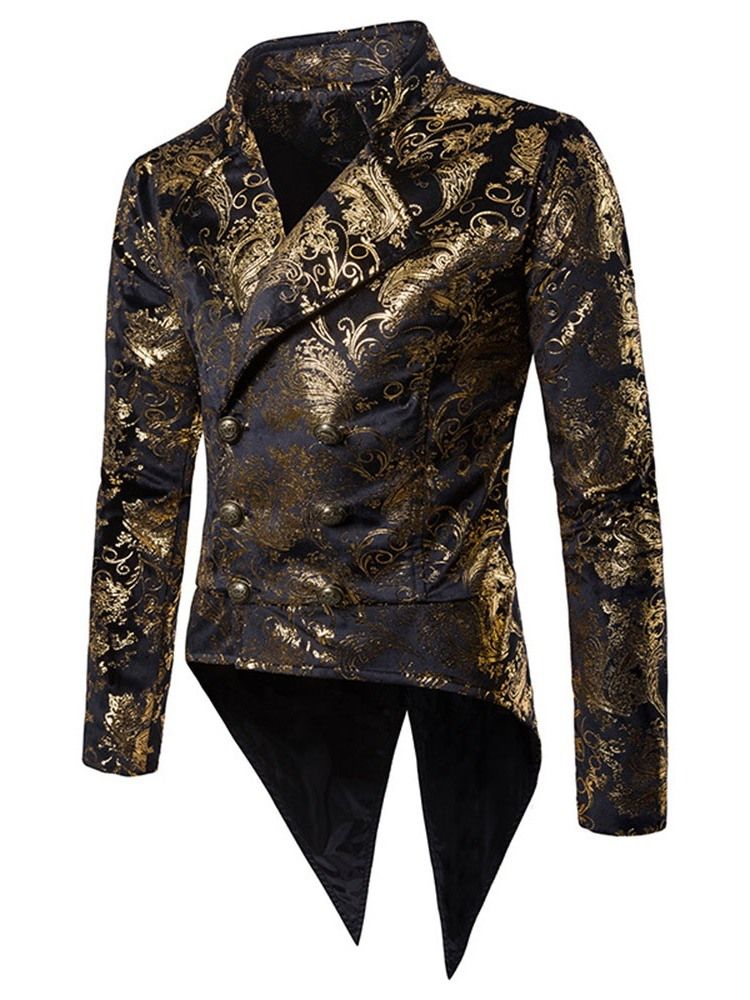 Printed Double Breasted Swallowtail Mens Blazer Costume