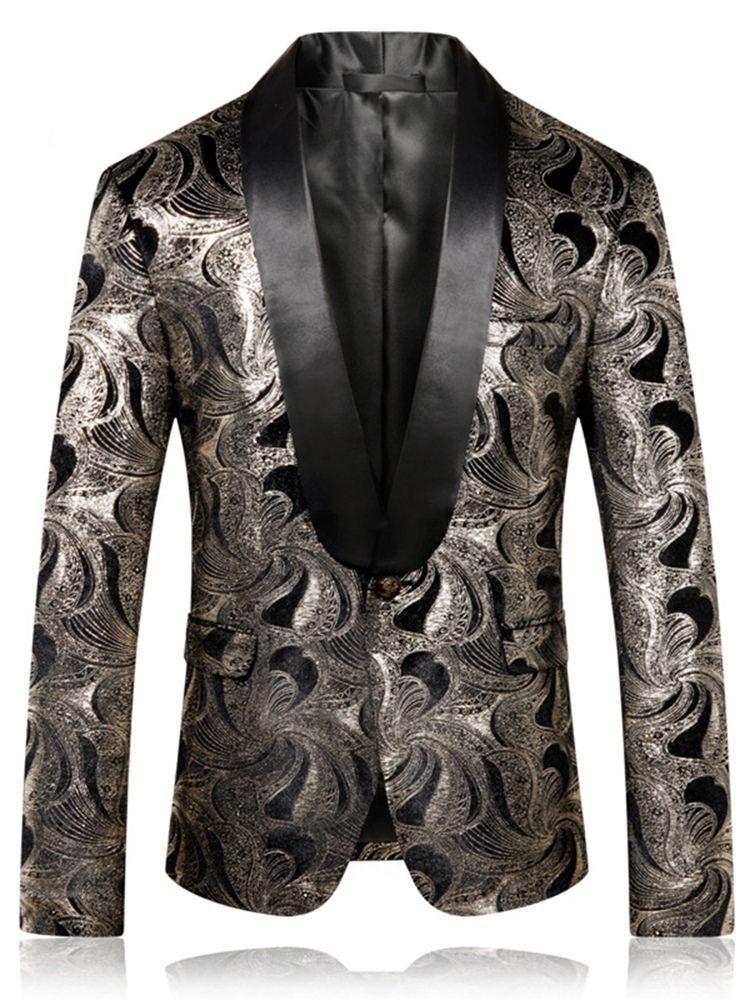 Printed Notched Lapel Straight Mens Wedding Ball Blazer