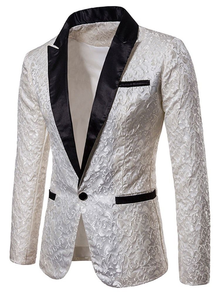 Printed One Button Notched Lapel Mens Smoking Blazer Costume