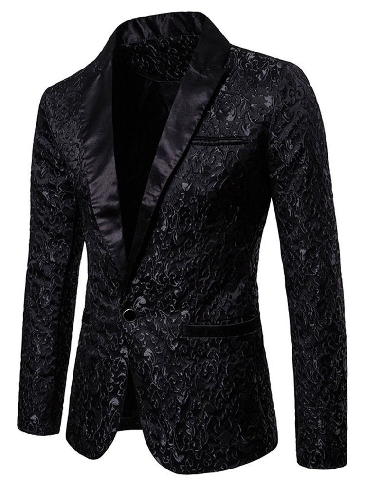 Printed One Button Notched Lapel Mens Smoking Blazer Costume