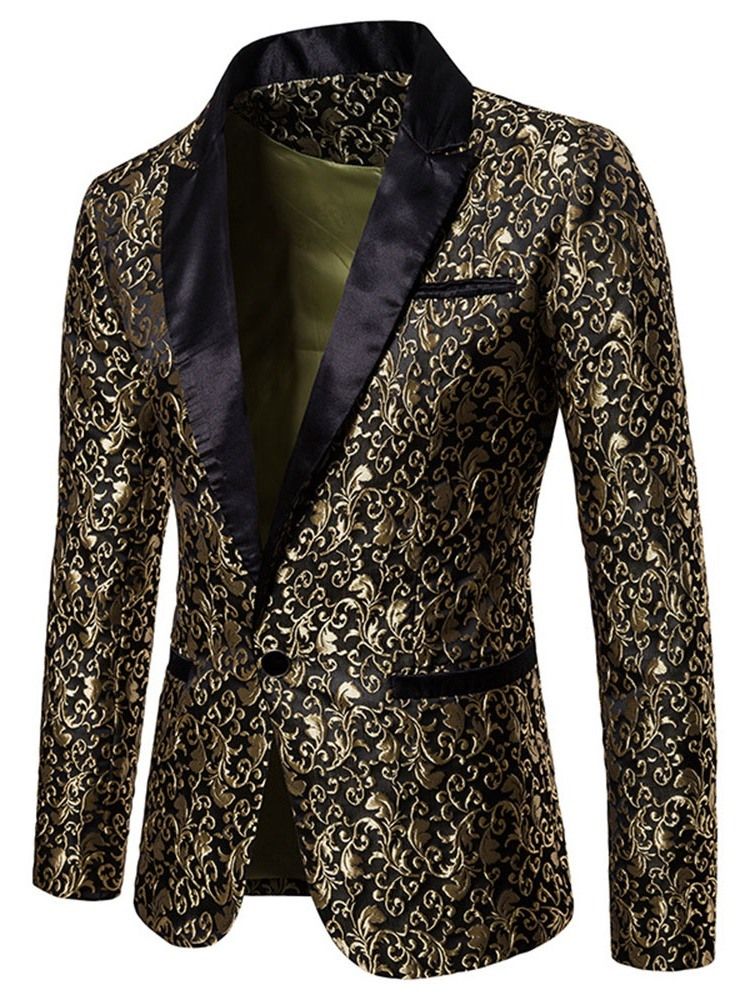 Printed One Button Notched Lapel Mens Smoking Blazer Costume