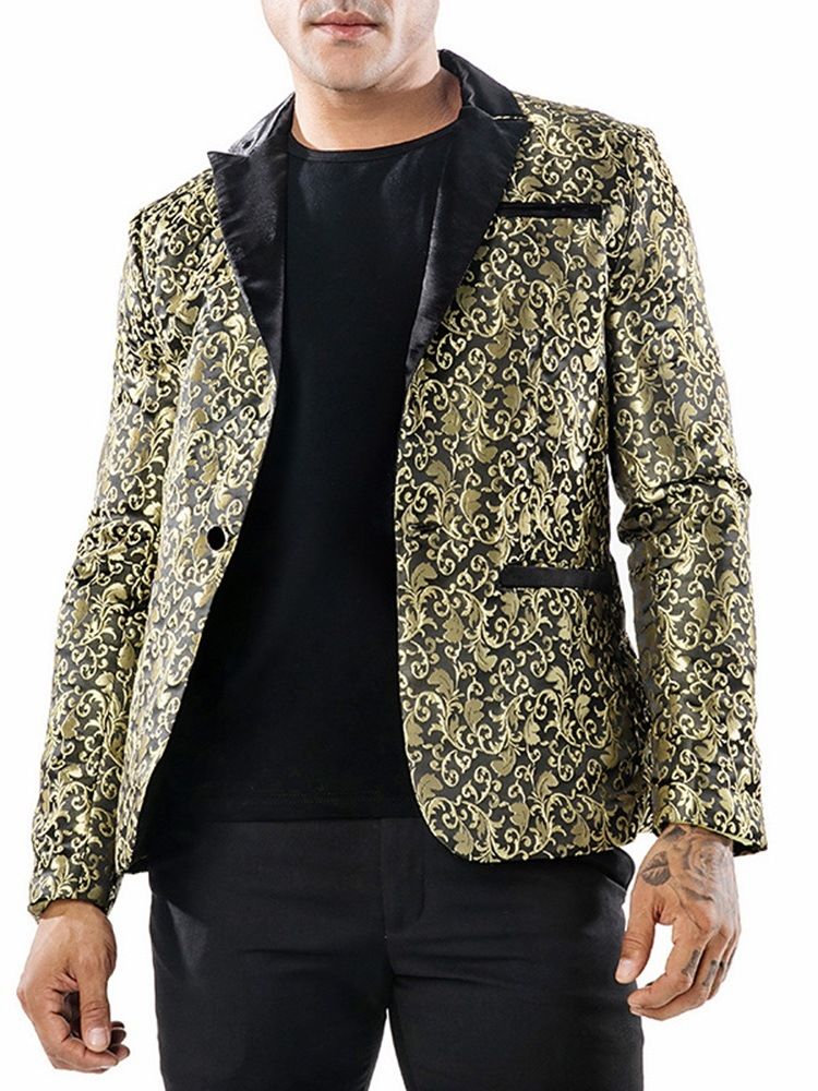 Printed One Button Notched Lapel Mens Smoking Blazer Costume