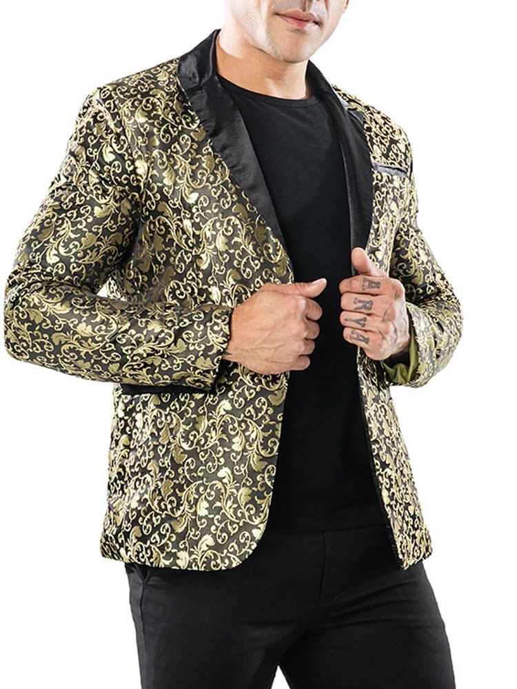 Printed One Button Notched Lapel Mens Smoking Blazer Costume