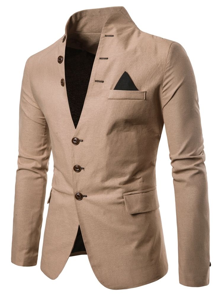 Vanlig Stativkrage Enbrystet Lomme For Menn Casual Blazer