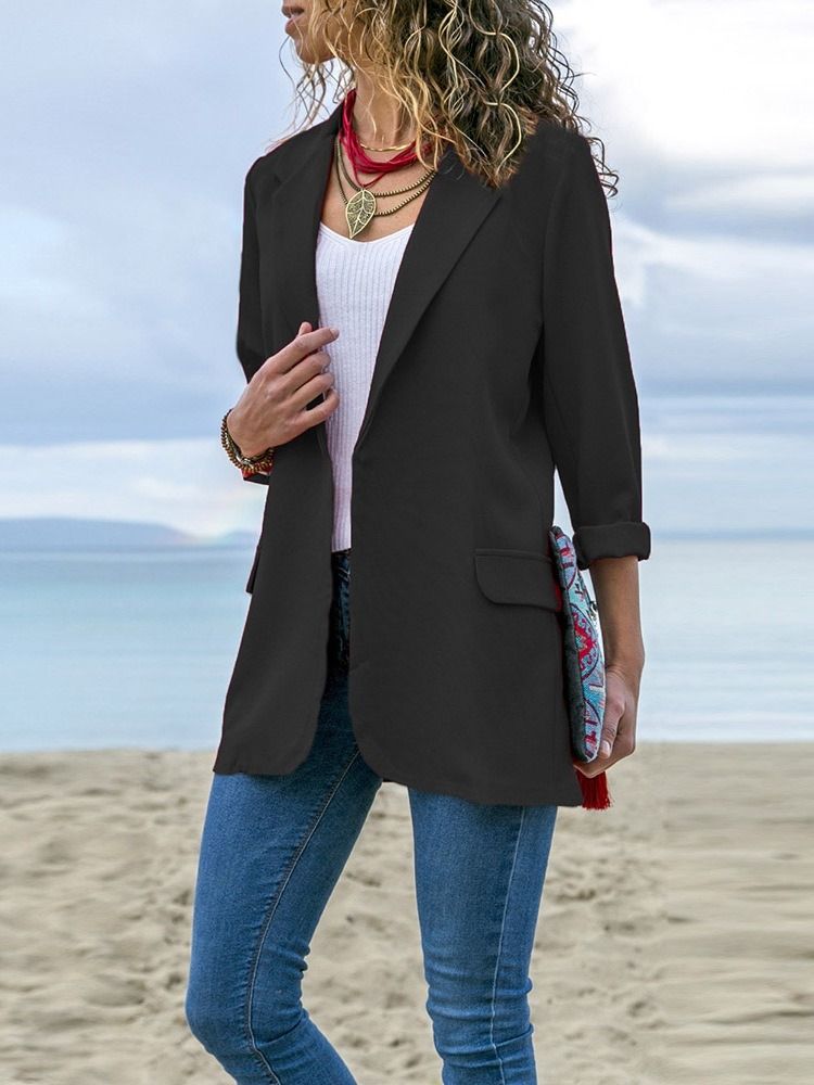 Wrapped Notched Lapel Plain Fall Casual Blazer