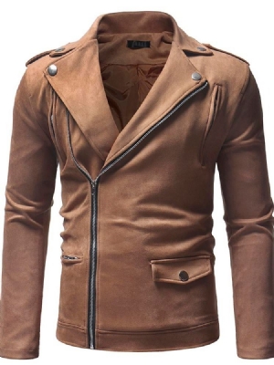 Zipper Plain Lapel Jacket For Menn