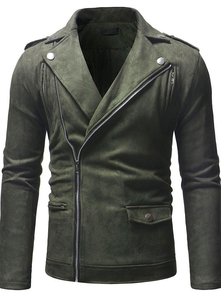 Zipper Plain Lapel Jacket For Menn