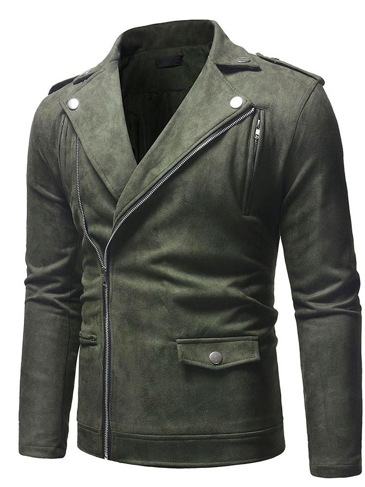 Zipper Plain Lapel Jacket For Menn