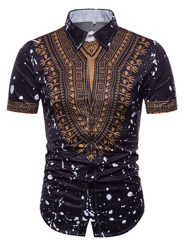 African Fashion Dashiki Print Menns Kortermet Skjorte