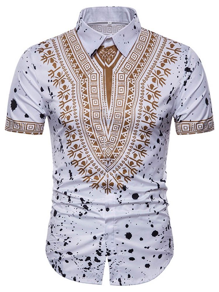 African Fashion Dashiki Print Menns Kortermet Skjorte