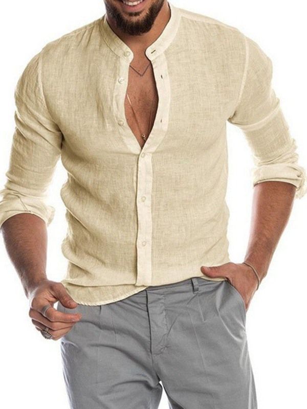 Button Casual Plain Single-breasted Herre Shirt