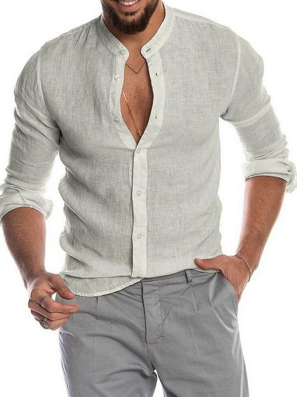 Button Casual Plain Single-breasted Herre Shirt