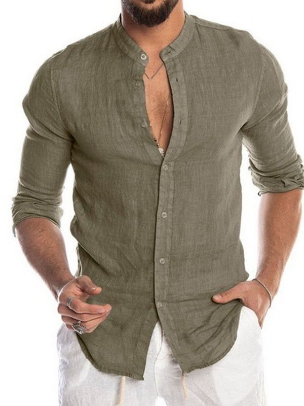 Button Casual Plain Single-breasted Herre Shirt