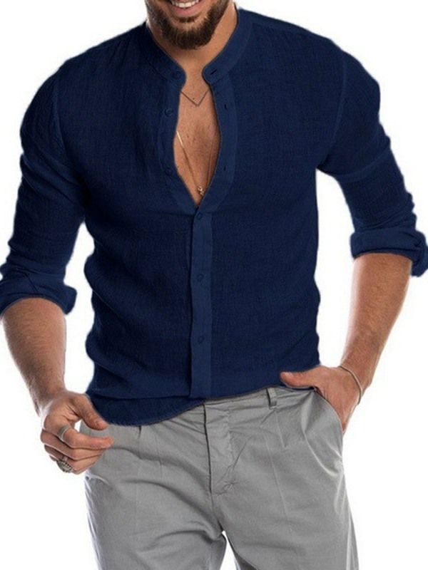 Button Casual Plain Single-breasted Herre Shirt