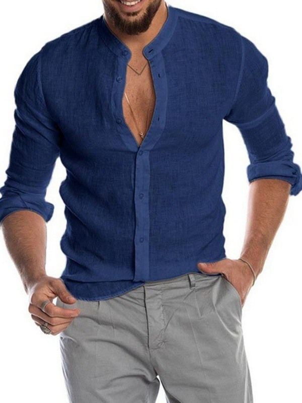 Button Casual Plain Single-breasted Herre Shirt