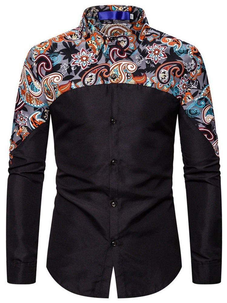 Button Floral Casual Single-breasted Slim Slim Shirt For Menn