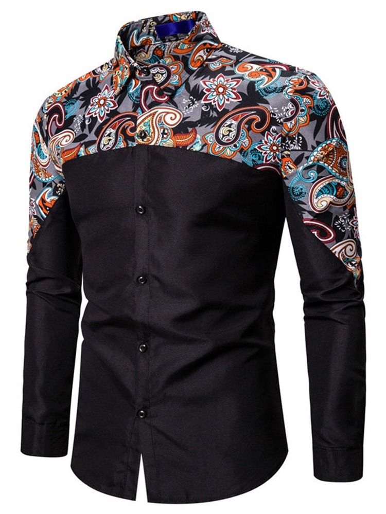 Button Floral Casual Single-breasted Slim Slim Shirt For Menn