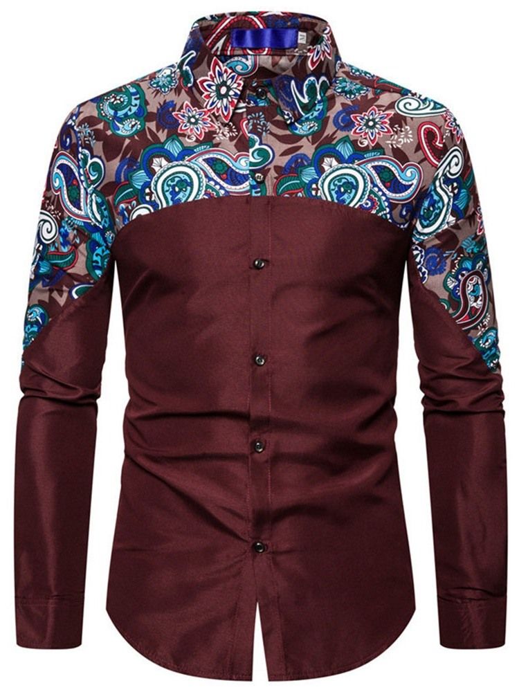 Button Floral Casual Single-breasted Slim Slim Shirt For Menn