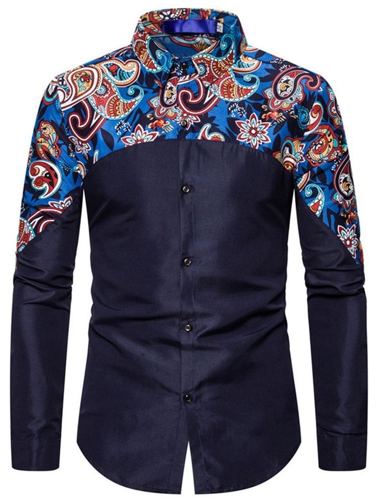 Button Floral Casual Single-breasted Slim Slim Shirt For Menn