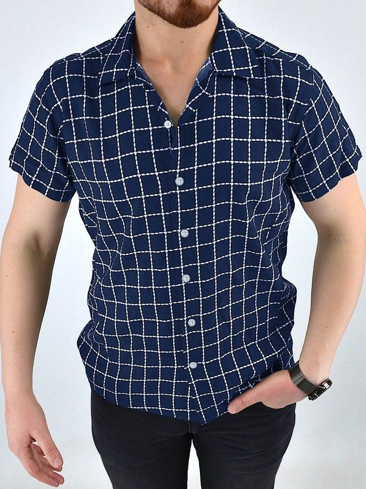 Button Lapel Casual Single-breasted Herre Shirt