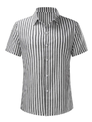 Button Stripe Revers Single-breasted Herre Shirt