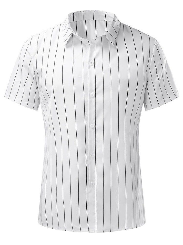 Button Stripe Revers Single-breasted Herre Shirt