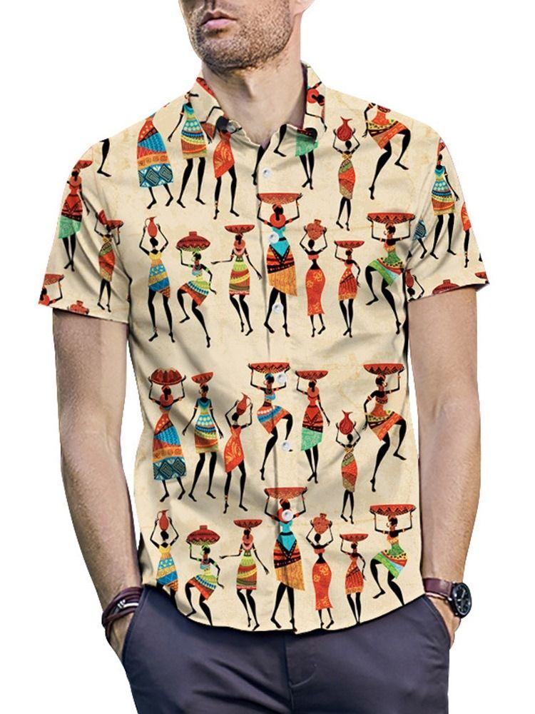 Cartoon Casual Lapel Summer Single-breasted Herre Shirt