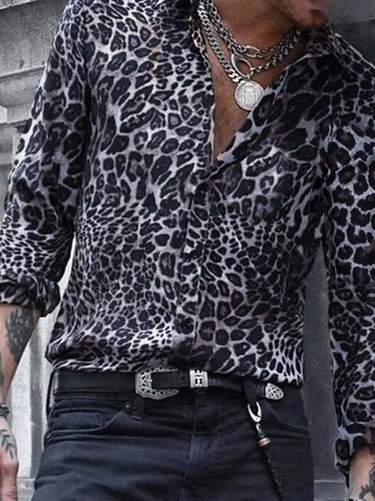 Casual Lapel Leopard Slim Slim Shirt For Menn