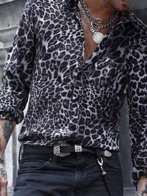 Casual Lapel Leopard Slim Slim Shirt For Menn