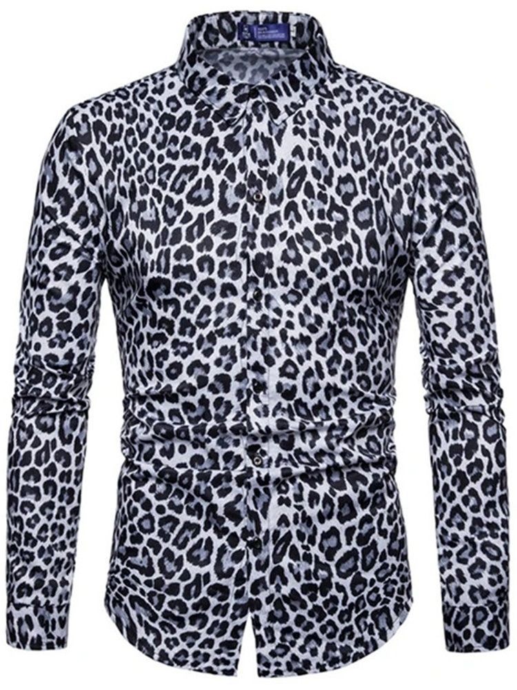 Casual Lapel Leopard Slim Slim Shirt For Menn