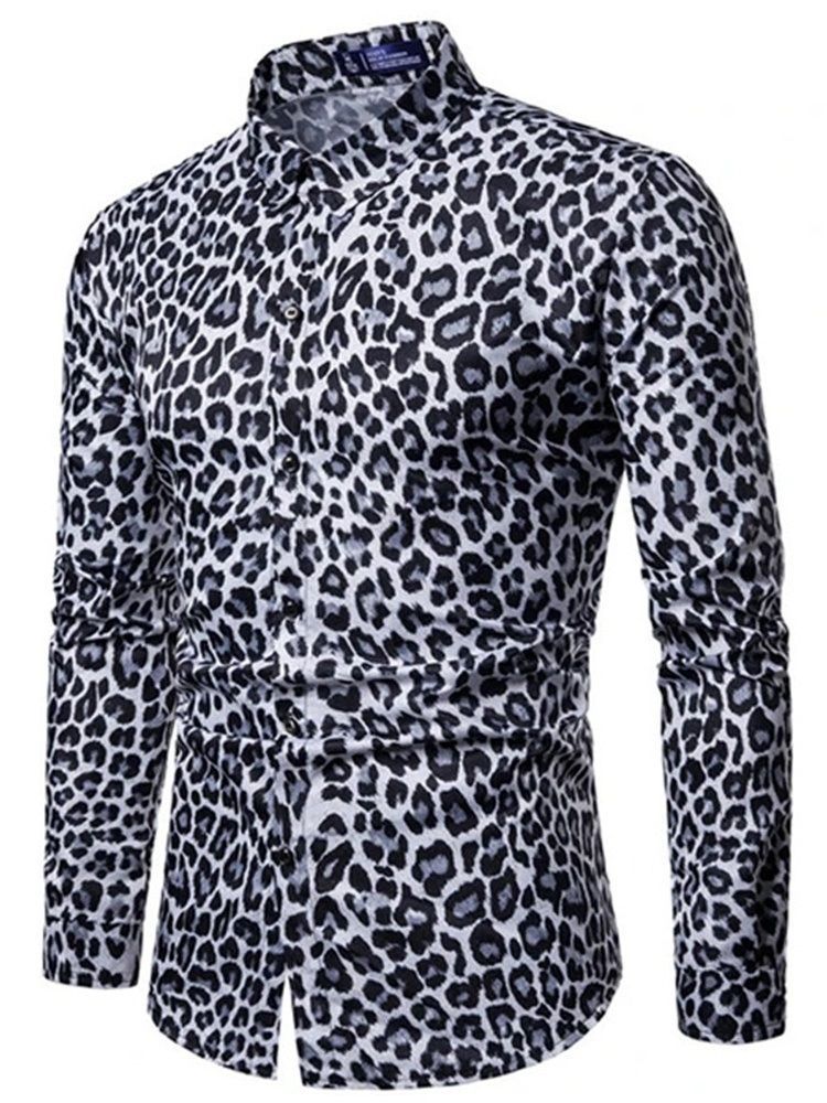 Casual Lapel Leopard Slim Slim Shirt For Menn