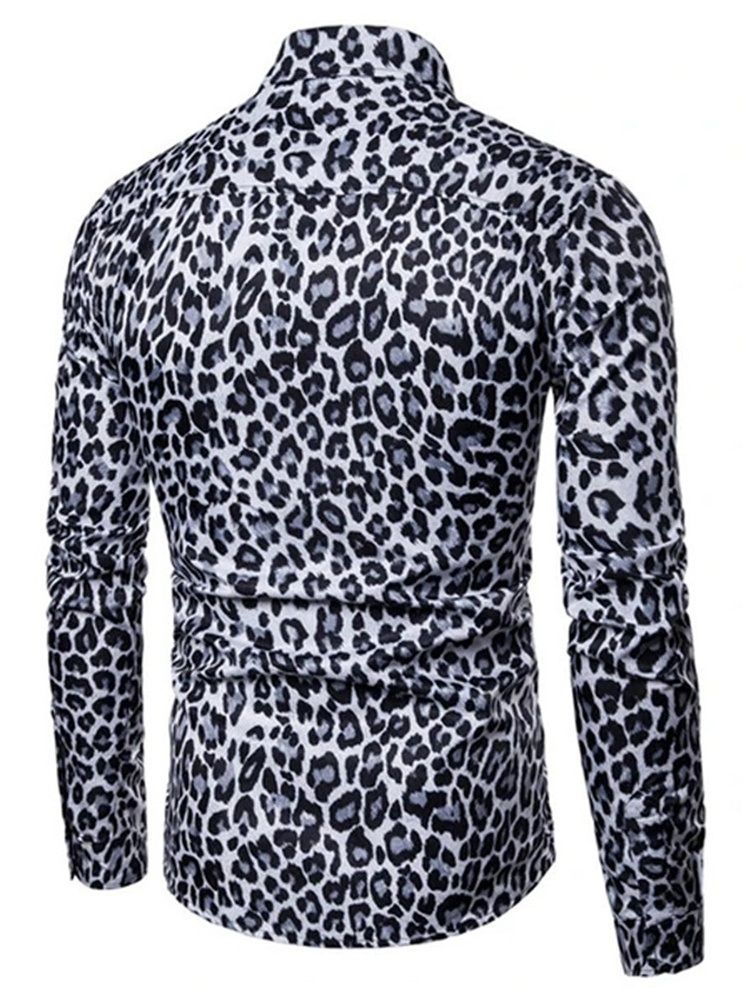 Casual Lapel Leopard Slim Slim Shirt For Menn