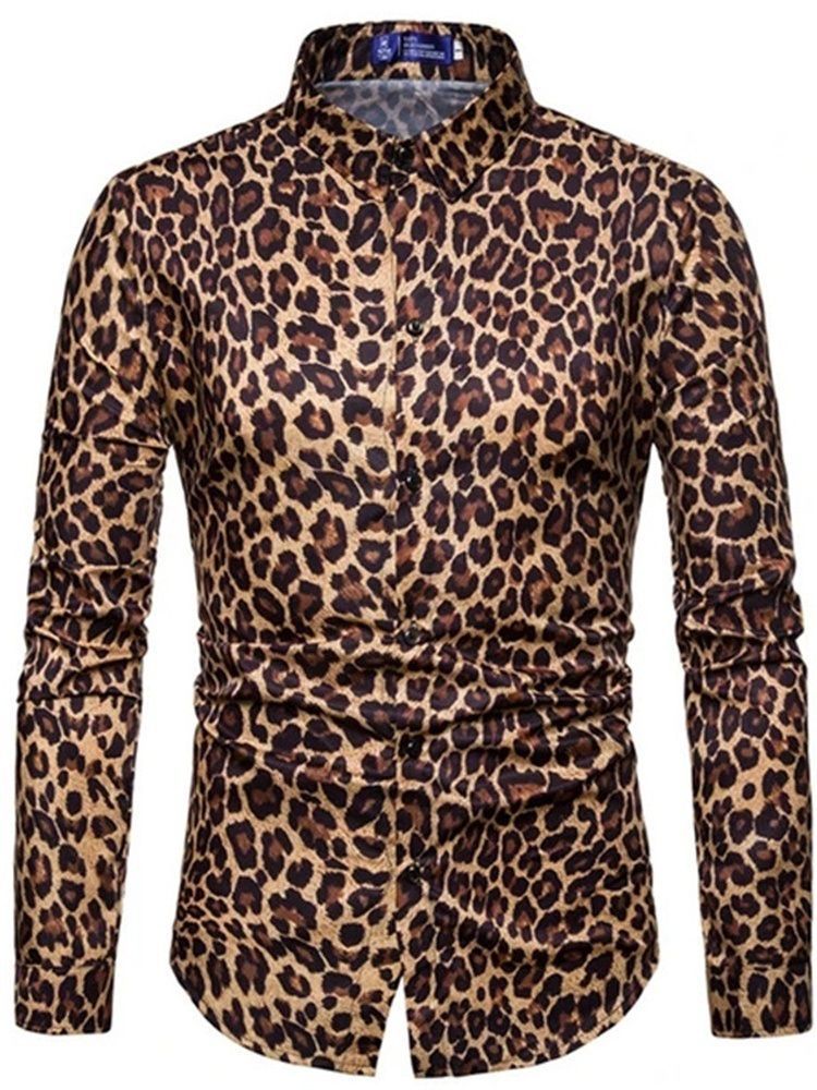 Casual Lapel Leopard Slim Slim Shirt For Menn