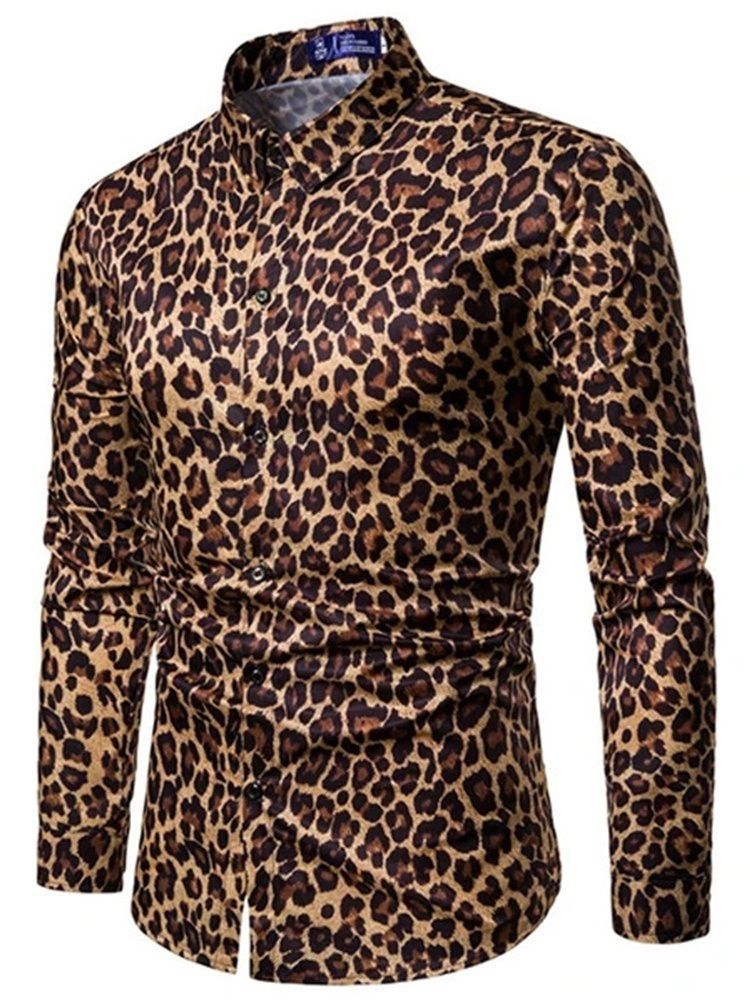 Casual Lapel Leopard Slim Slim Shirt For Menn