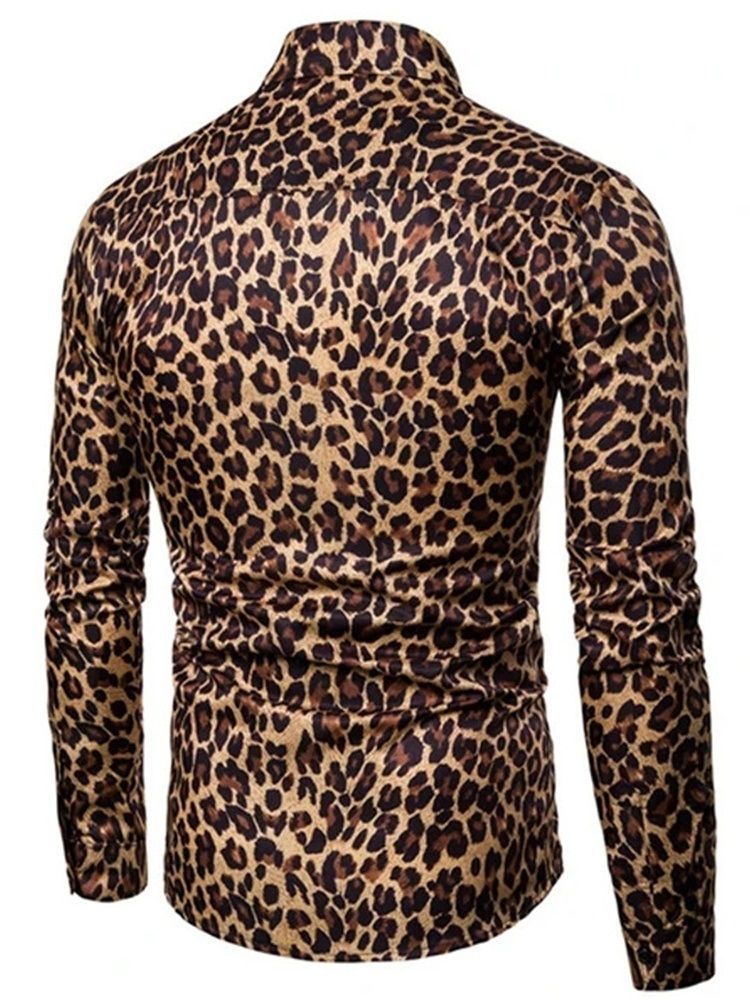 Casual Lapel Leopard Slim Slim Shirt For Menn