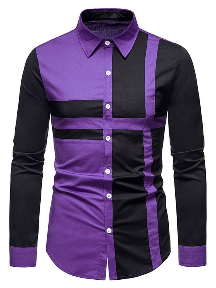 Casual Patchwork Color Block Fall Single-breasted Herre Shirt