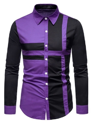 Casual Patchwork Color Block Fall Single-breasted Herre Shirt