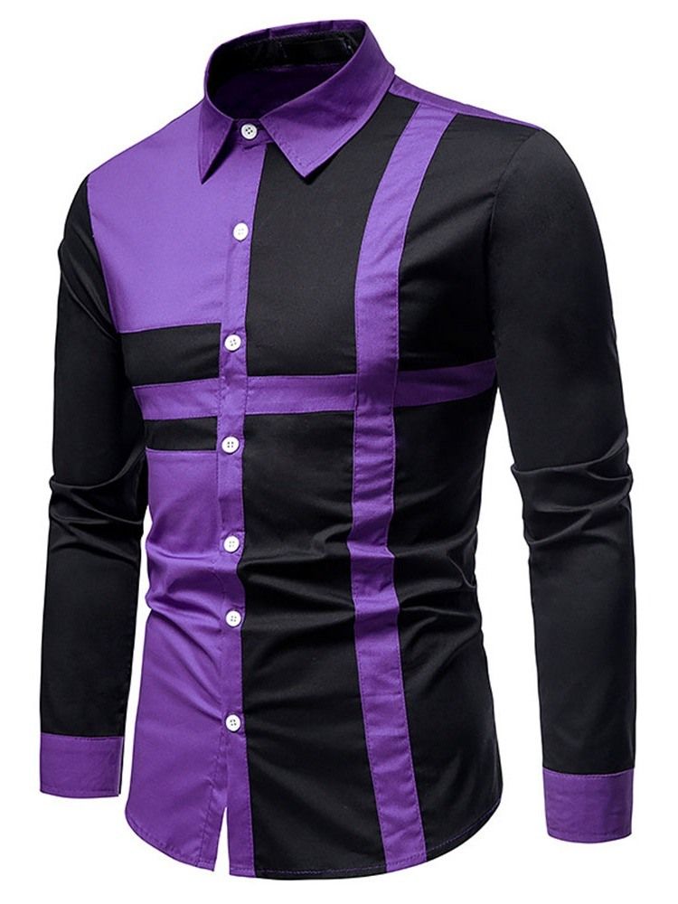 Casual Patchwork Color Block Fall Single-breasted Herre Shirt