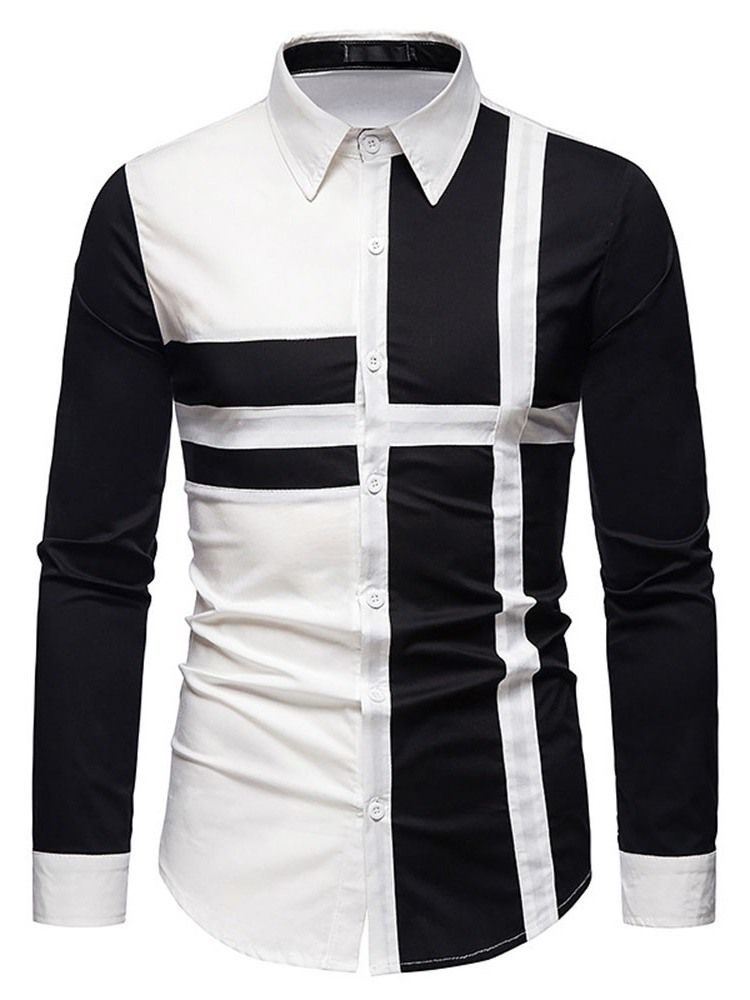 Casual Patchwork Color Block Fall Single-breasted Herre Shirt