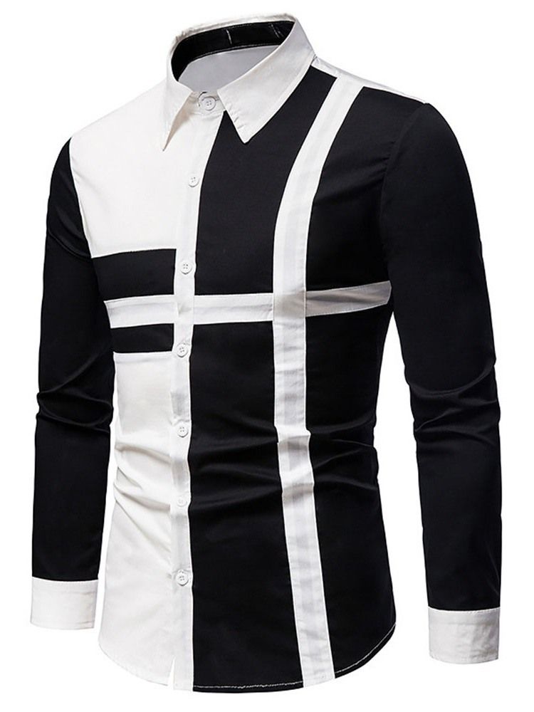 Casual Patchwork Color Block Fall Single-breasted Herre Shirt