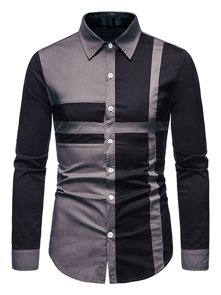 Casual Patchwork Color Block Fall Single-breasted Herre Shirt