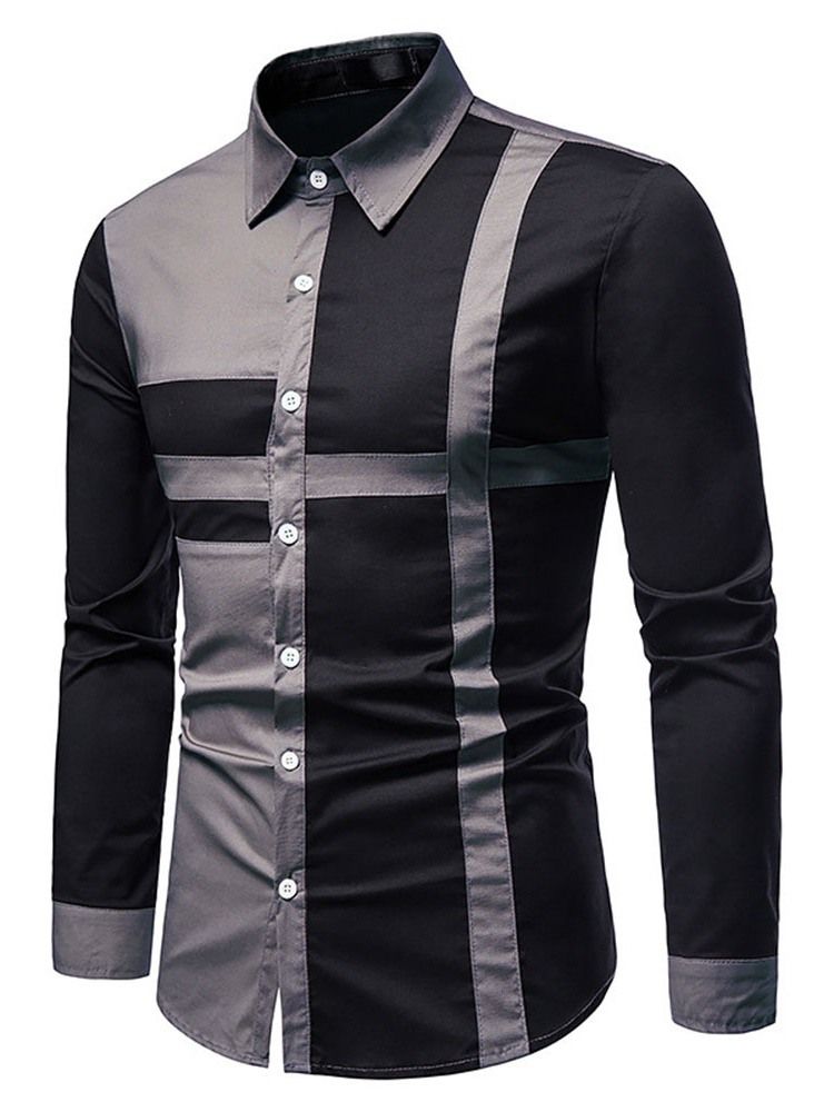 Casual Patchwork Color Block Fall Single-breasted Herre Shirt