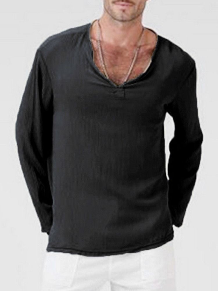 Casual Plain V-neck Løs T-skjorte For Menn