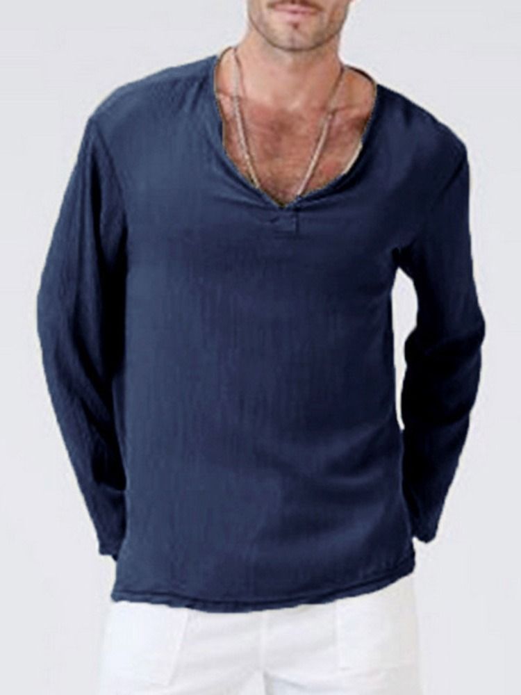 Casual Plain V-neck Løs T-skjorte For Menn