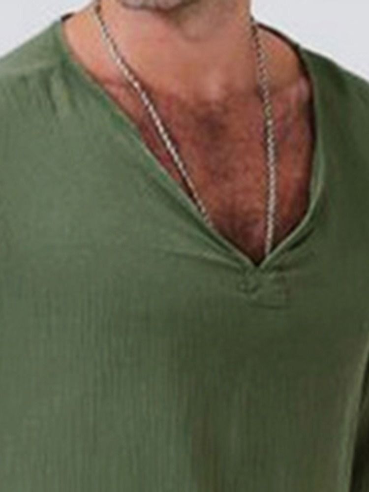 Casual Plain V-neck Løs T-skjorte For Menn