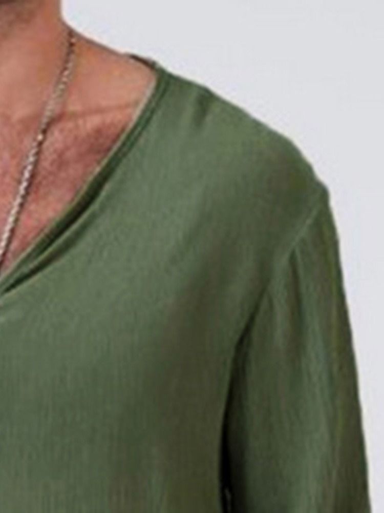 Casual Plain V-neck Løs T-skjorte For Menn