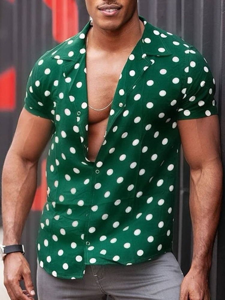 Casual Polka Dots Button Slim Single-breasted Herre Shirt